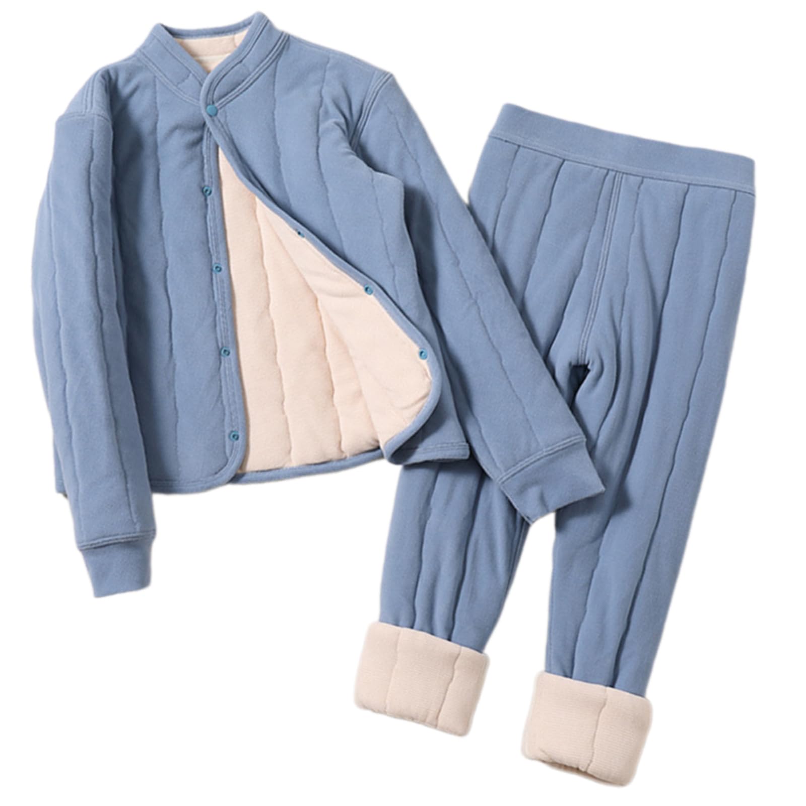 XAGMODSHN 2-teiliges Heimanzug Thermounterwäsche, Blue 120CM | Heimanzug, Baumwollkleidung, Thermo Unterwäsche für Jungen und Mädchen, passende Nachtwäsche, Winter Pyjama,