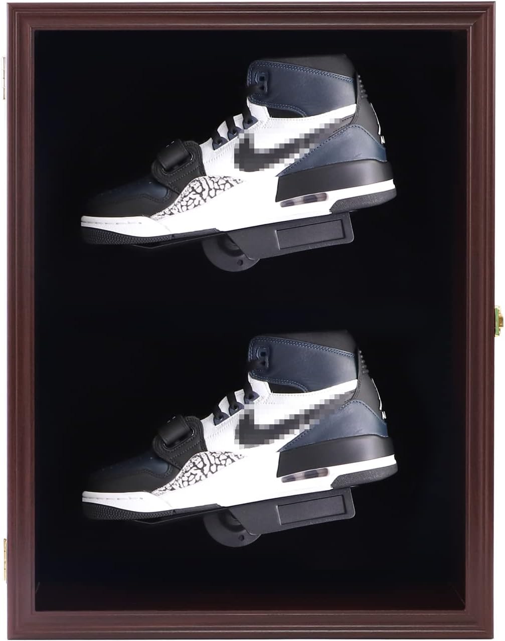 Memorabilia Shoe Display Case Wooden Frame Wall Mount Acrylic Clear Door Sneaker Cabinet Containers Storage Shelves Boxes 98% UV Protection Lockable（Double Shoe-Black）