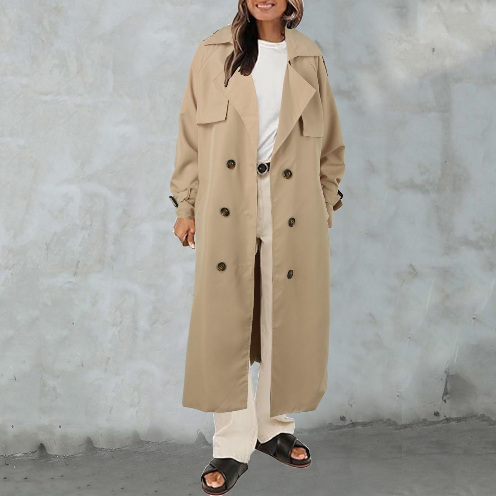 Trench long surdimensionné à double boutonnage avec ceinture - Coupe-vent - Pour femme