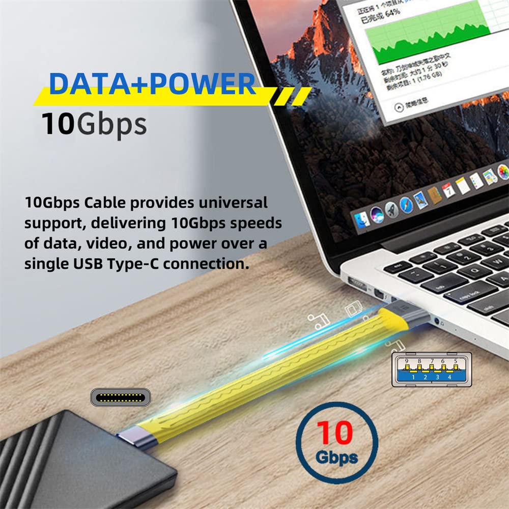 Żółty 10 Gb/s USB 3.1 typ C męski na USB 3.0 typ A męski płaski cienki kabel do transmisji danych FPC do laptopa i telefonu