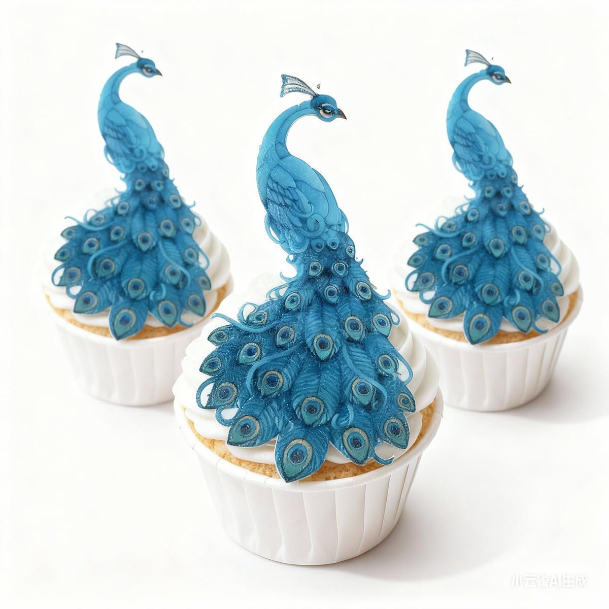 CHOCKACAKE Edible wafer teal blue peacock paper collection,cake/cupcake toppers decoration,set of 20/60/300 (20pcs)