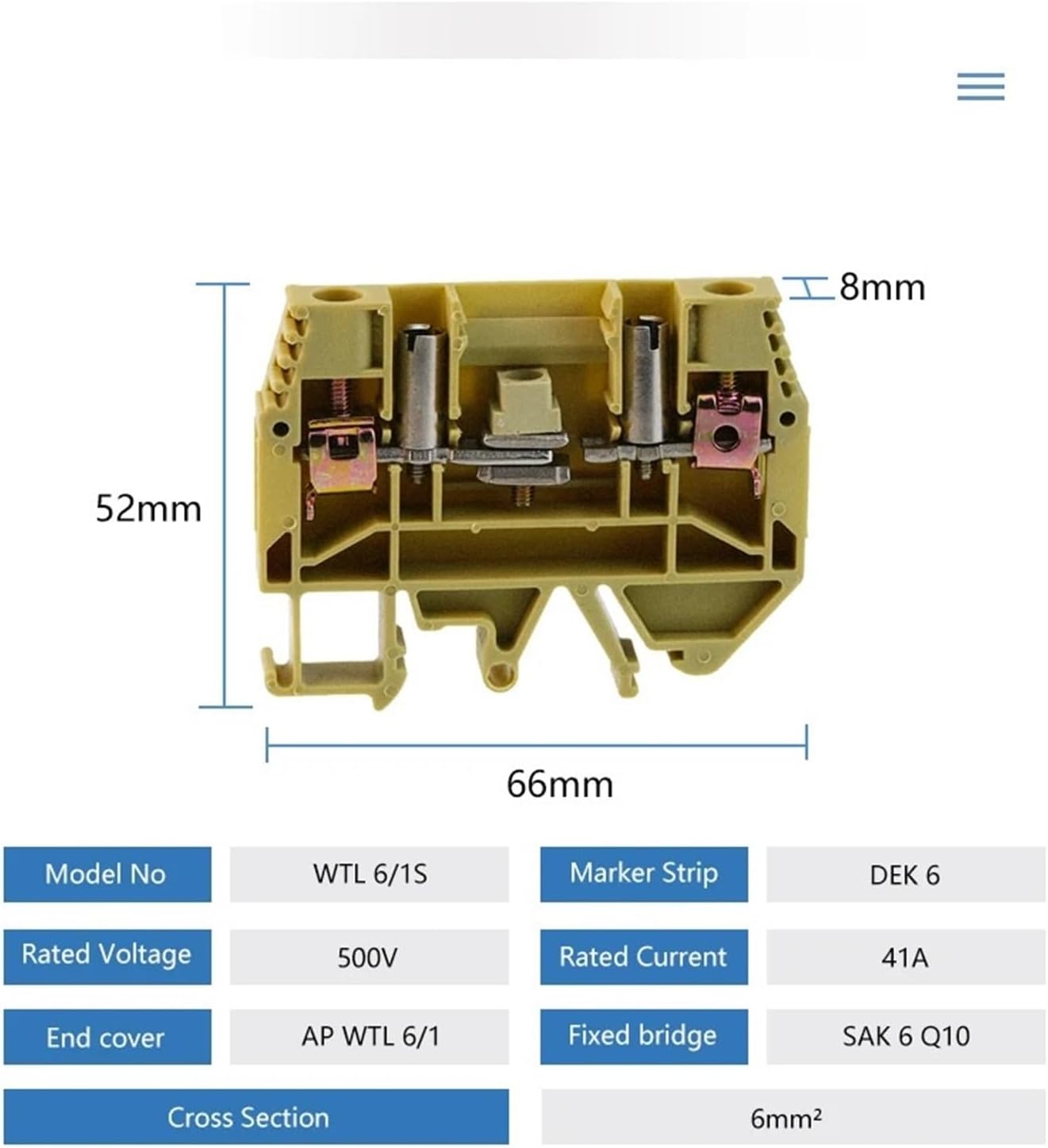 WTL6/1S 10Pcs Test Disconnect Screw Connection SAK 6 Mm² Wire Electrical Connector DIN Rail Testing Terminal Block WTL 6/1S