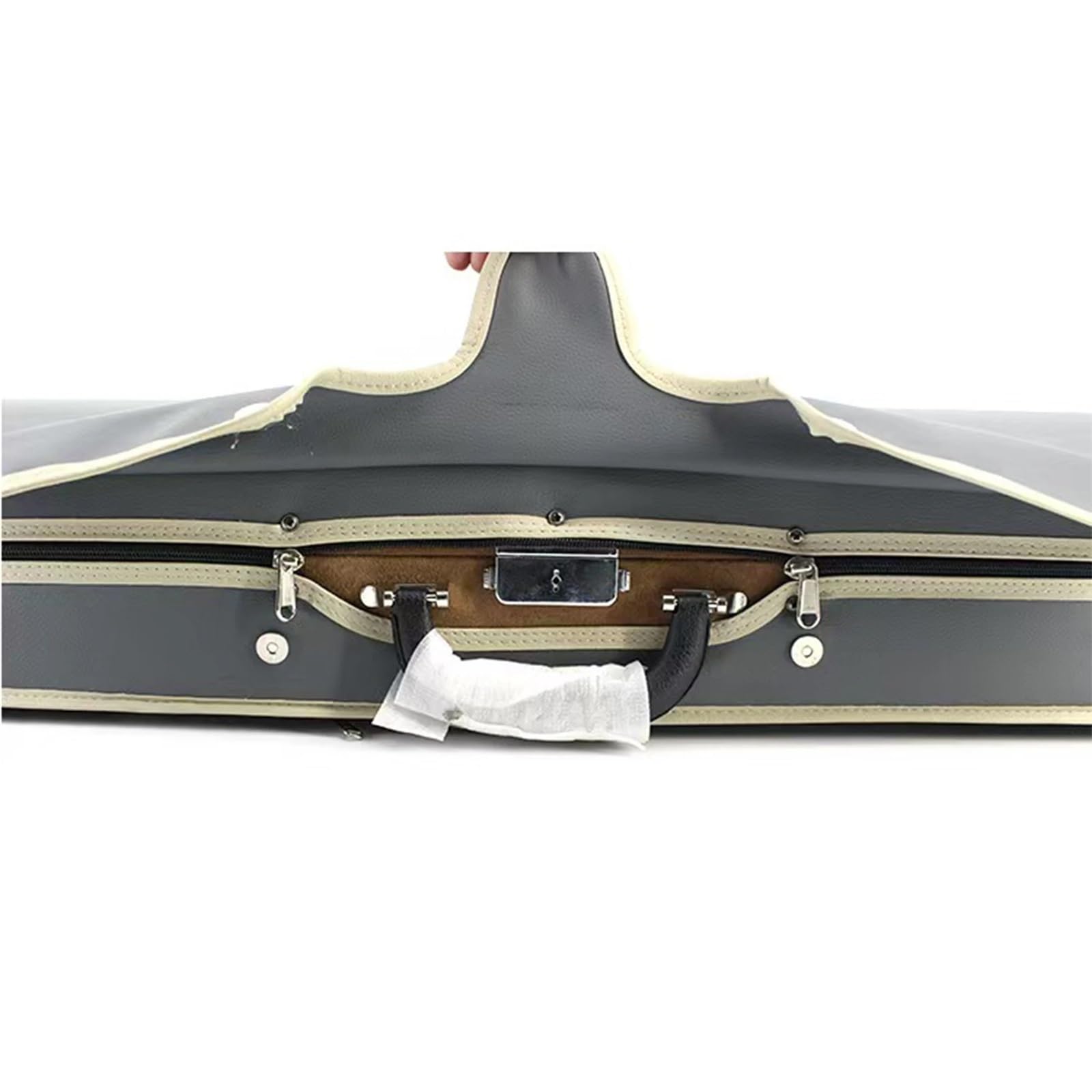 Estuche para violín Estuche rectangular de alta gama for violín con termómetro incorporado, tamaño 4/4, piel sintética gris y correa verde(Size 1-4)