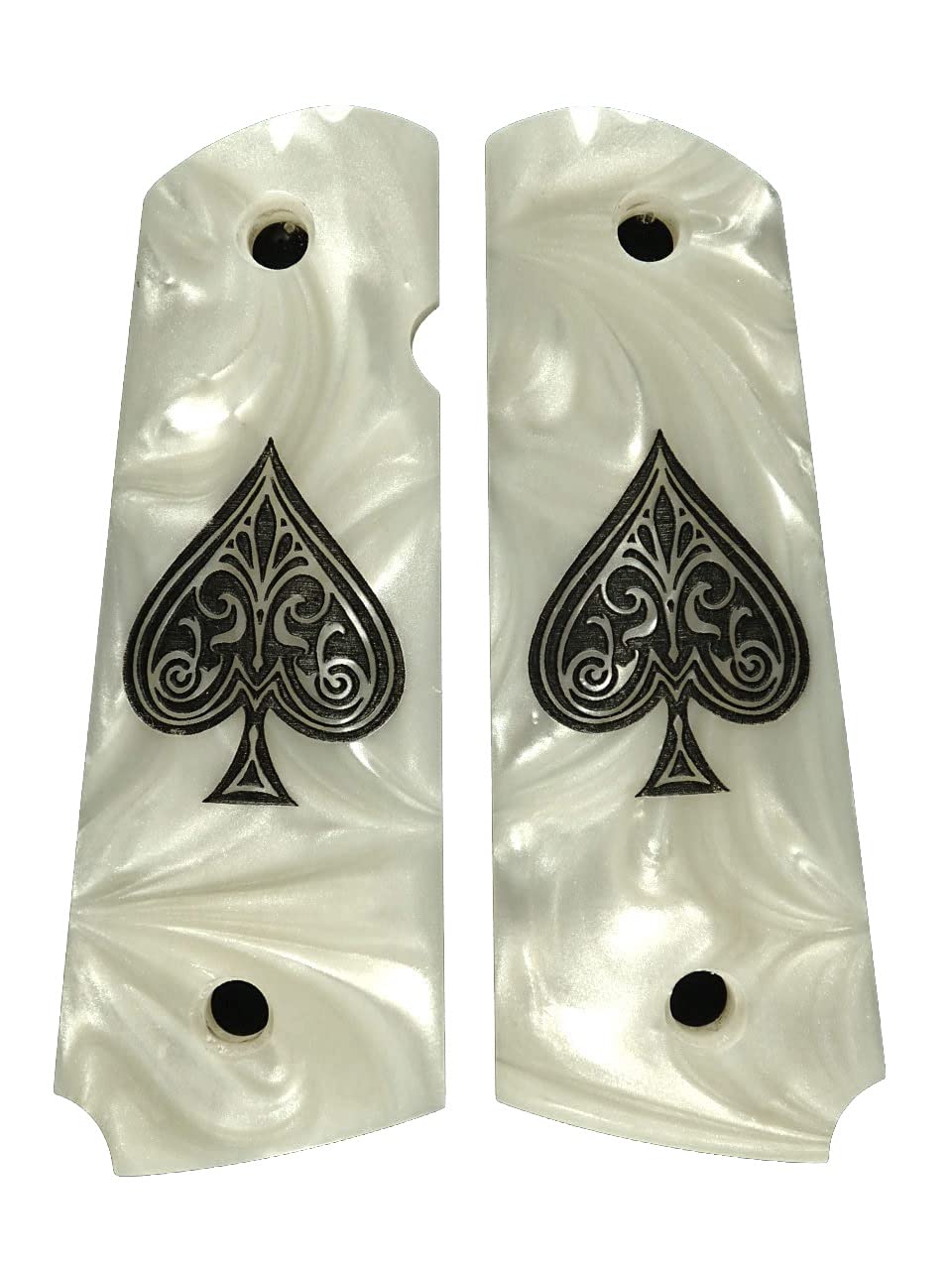 Pearl Spade Engraved Full Size 1911 Grips