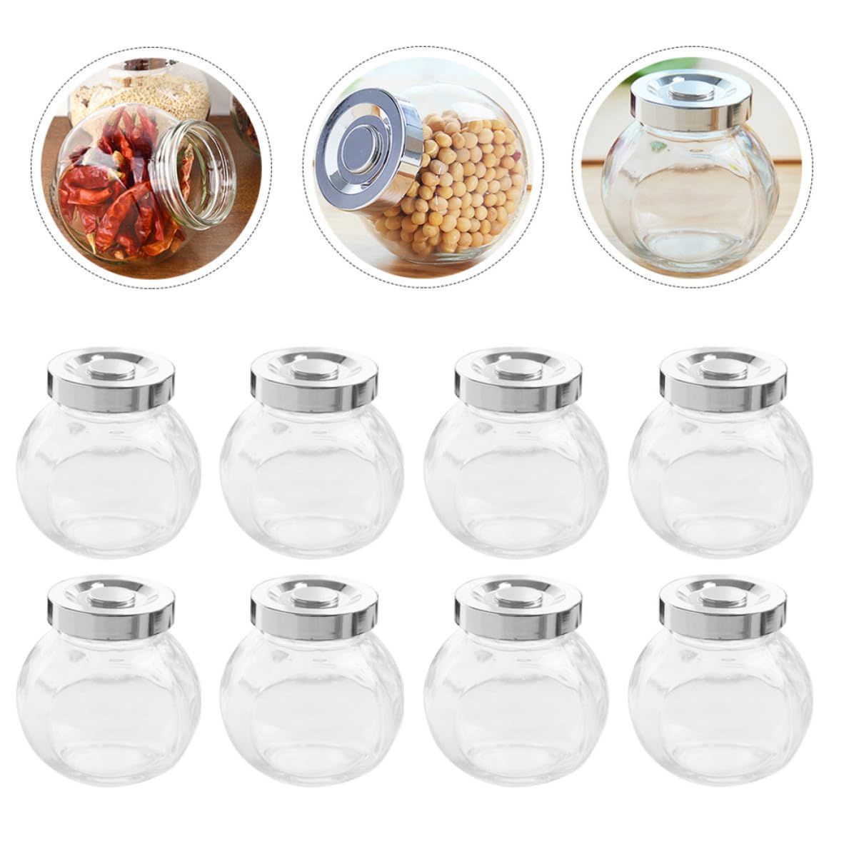 ABOOFAN Set di 8 Barattoli Ermetici in Vetro per Conservazione Alimenti, Contenitori Trasparenti Leggeri per Cucina e Frutta Secca