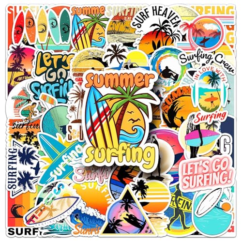 Pegatinas de surf, 50 unidades, pegatinas de vinilo para ordenador portátil, monopatín, maleta, teléfono, moto, ordenador, coche, álbum de recortes, equipaje, impermeable, dibujos animados, surf,