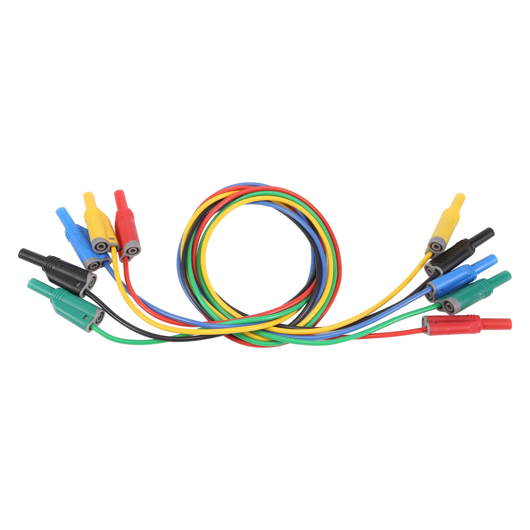 Hopbucan As Shown 5Pcs Banana Plug Silicone Test Leads 4Mm Fully Insulated Shrouded Stackable Banana Plug Soft Cable