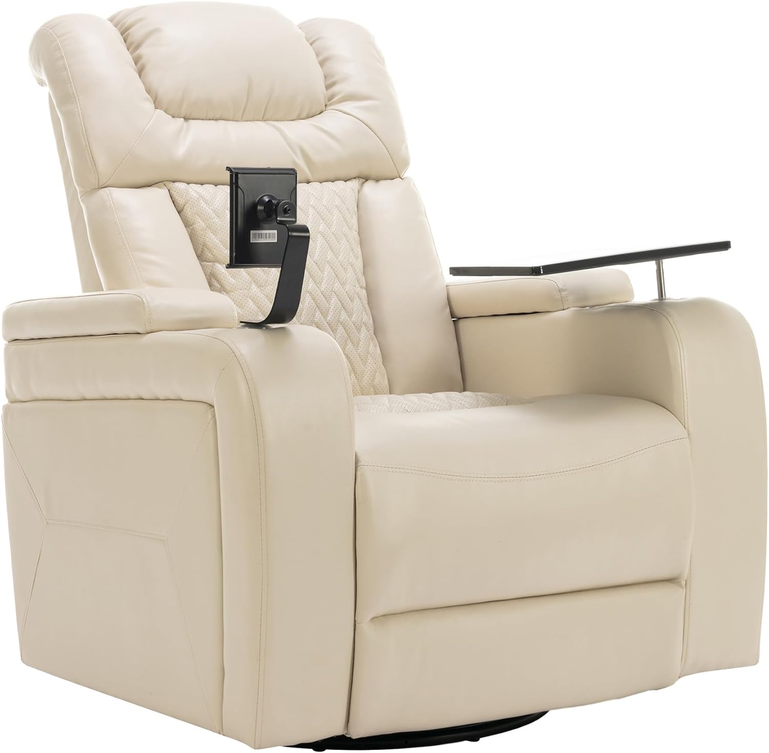 Ball & Cast Power Recliner Chair,270 Degree Swivel PU Leather Home Theater Seating for Living Room,Soft Individual Chair with Tray Table, Phone Holder,Cup Holder,USB Port,Hidden Arm Storage,White