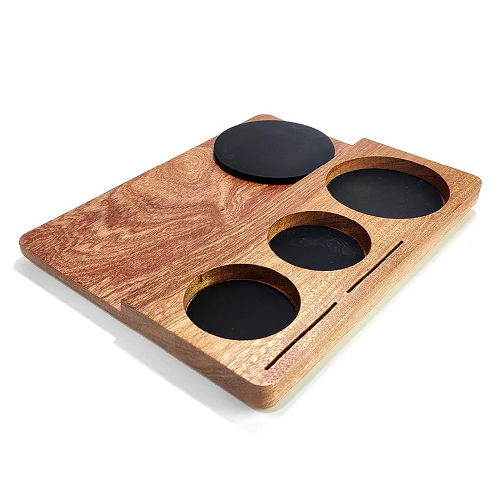 Akfldms Espresso Tamping Station Wooden Tamping Station for 51/54/58mm Portafilter with Non-Slip Tamper Mat