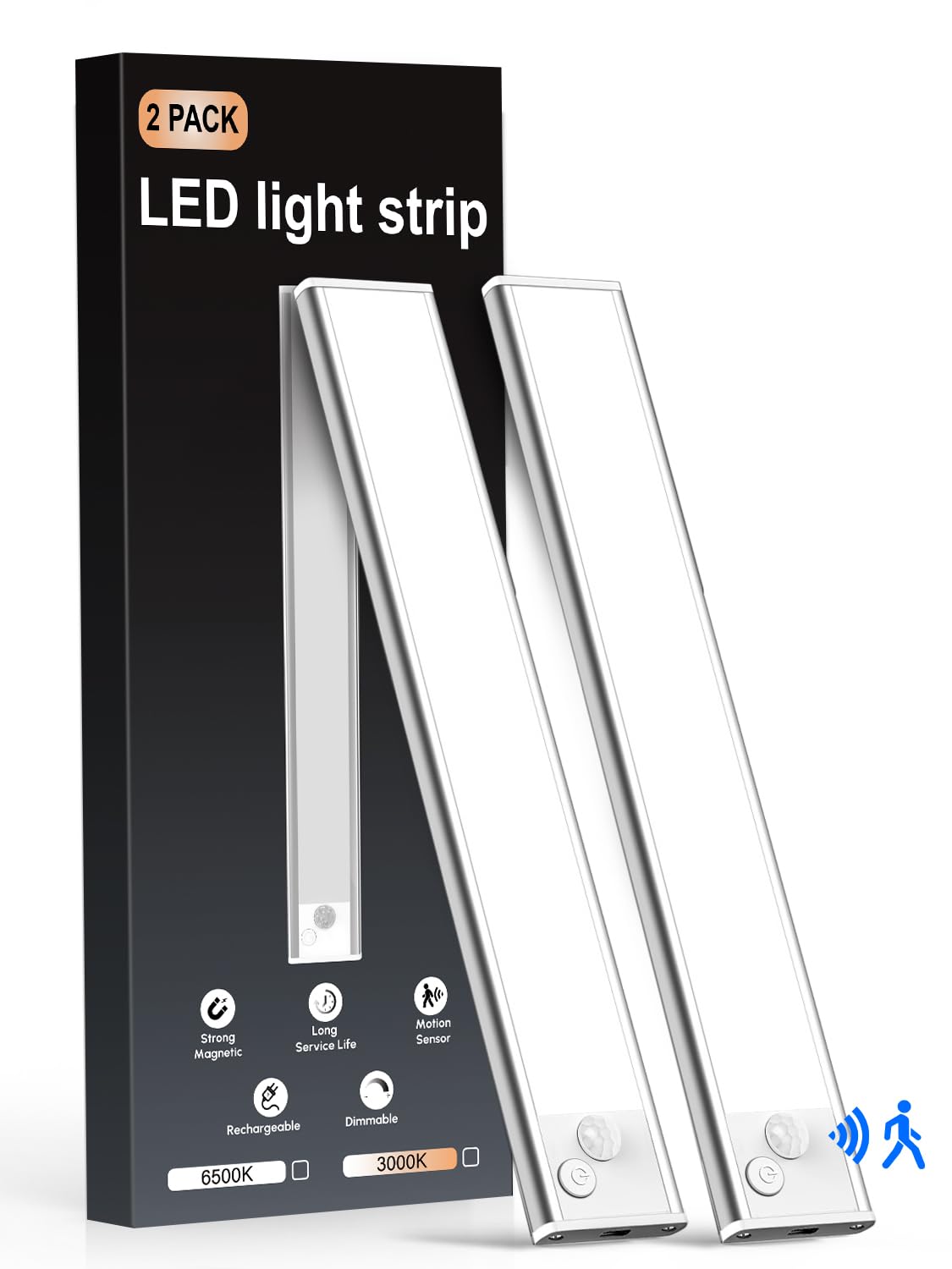 Demkia Schrankbeleuchtung Unterbauleuchte Küche LED mit Bewegungsmelder, 2000mAh Licht Aufladbar 6500K Akku Lampe USB Schranklicht Leuchte Magnetische Lichtleiste Kabellos Batterie Leiste