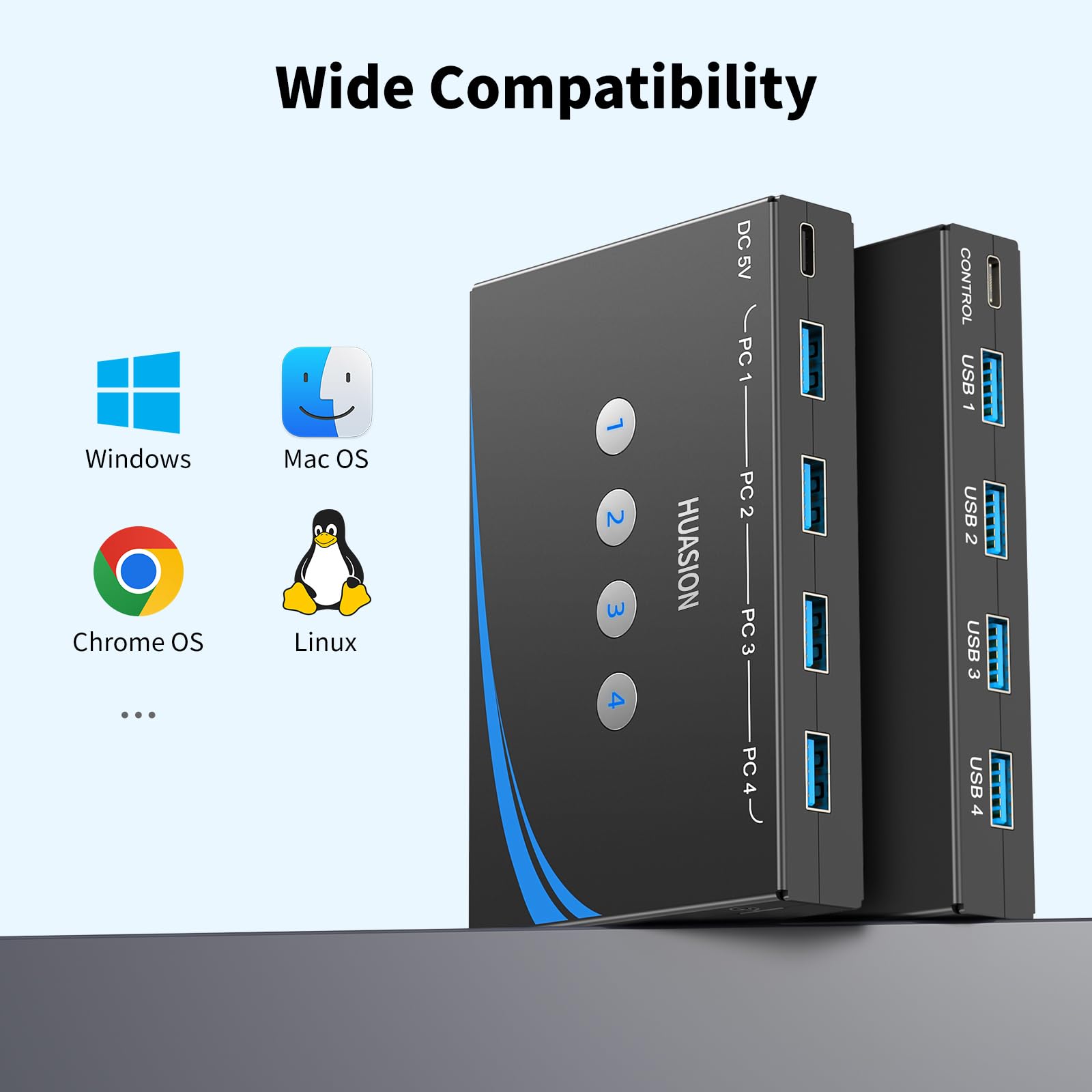 Interruptor USB 3.0, 4 ordenadores, compartiendo 4 periféricos USB, mouse, teclado, escáner, impresora con conector de auriculares de 3,5 mm, salida de audio, incluye 4 cables USB 3.0 y controlador de