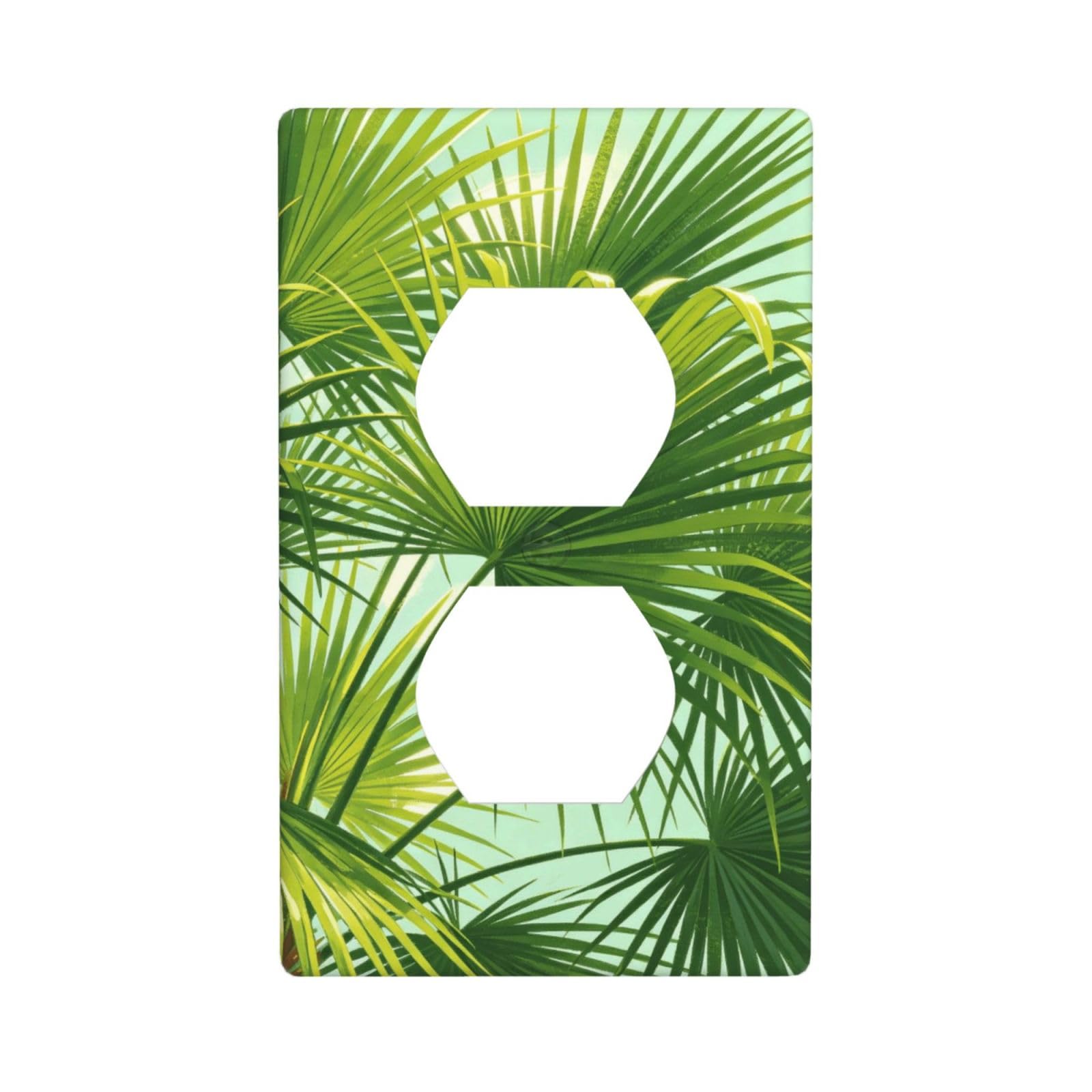 Green Palm Leaf Decorative Switch Plate Cover-Unbreakable Polycarbonate Wall Plate for Home Office, 1 Gang with Screws
