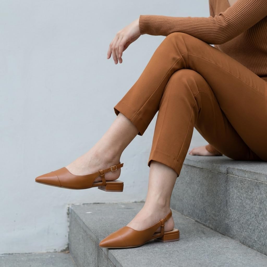 CUSHIONAIRE Women's Forever Pointed Toe Sling Back Dress Shoe +Memory Foam, Wide Widths Available, Cream Smooth - Image 6