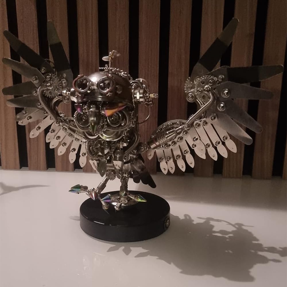 Kit de puzzle 3D en métal Steampunk Hibou – Plus de 700 pièces à faire soi-même avec lunettes et lumière | Sculpture d'animaux mécaniques en acier inoxydable pour adultes cadeau et affichage