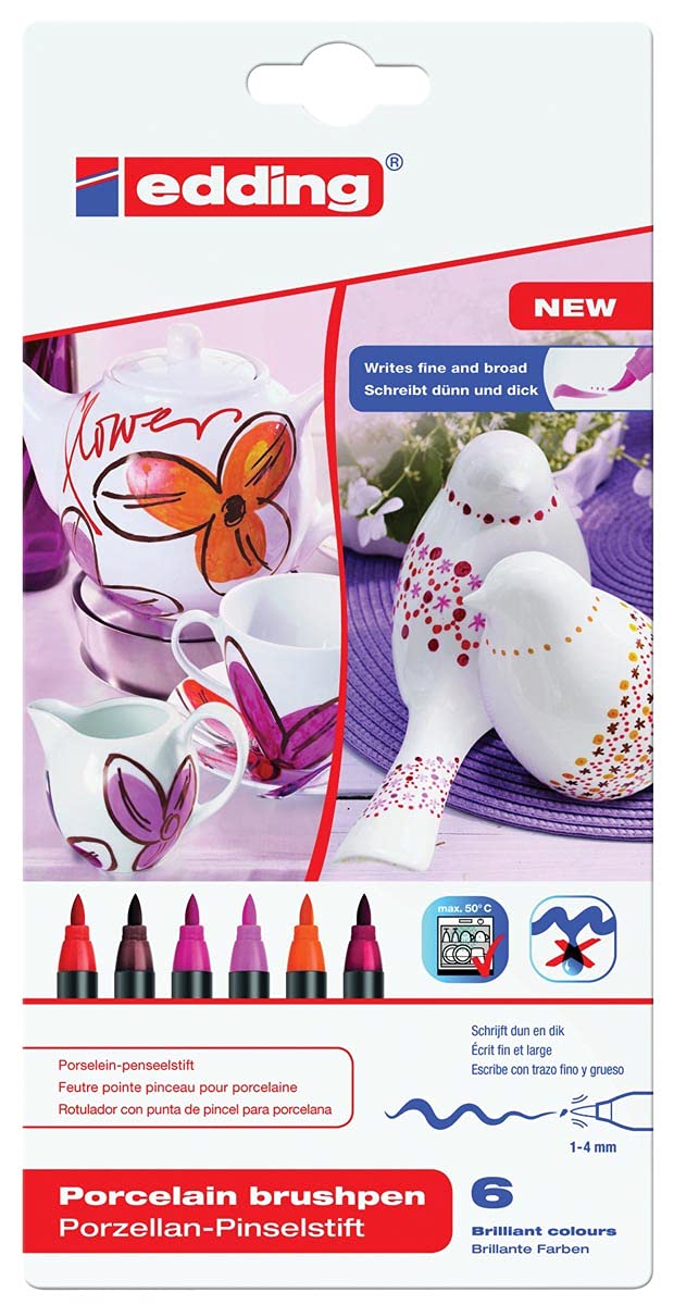 Edding E-4200 porcelanowy długopis do pędzla, ciepły zestaw 6 sztuk, 10 sztuk