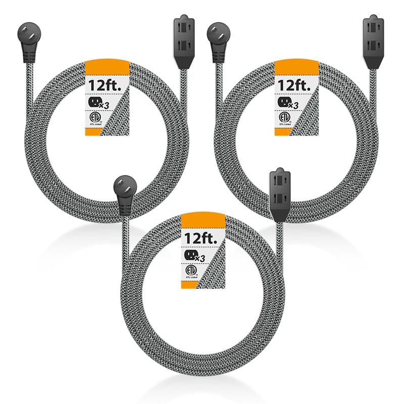 oviitech 2 Prong Outlet Extension Cord,2-Side 3 Sockets Power Strip,12 Ft Indoor Cord Power...