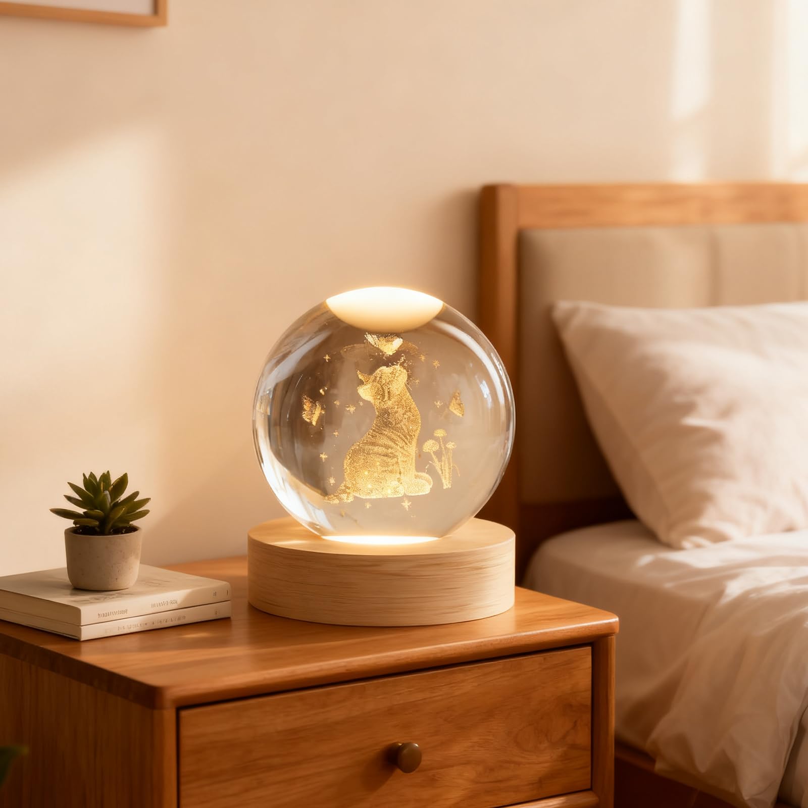 Bola de cristal 3D de gato, bola decorativa grabada con láser 3D, esfera de cristal para decoración del hogar, para amantes de los gatos, mujeres, madres, regalos decorativos