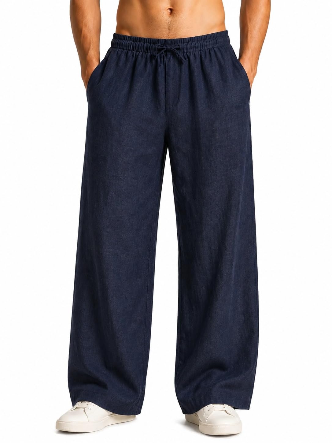 Men's White Flare Linen Pyjama | Relaxed Fit | Drawstring Closure | Lounge Pants