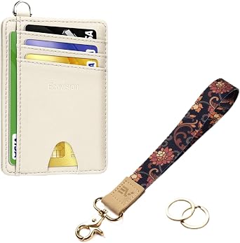 Slim Minimalist Front Pocket Wallet & Wristlet Keychain Lanyard Bundle - RFID Blocking Card Holder with Detachable D-Shackle & Key Holder with 2 Keyrings