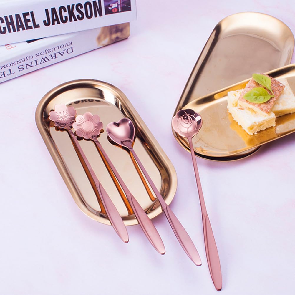 Cabilock 9 Pcs Stainless Steel Spoon Rose Gold Spoon Vintage Decor Metal Mini Teaspoon Salad Spoons Cute Long Handle Mixing Spoons Heart Shaped Stirring Spoons Concentrate Ice Spoon Ladle