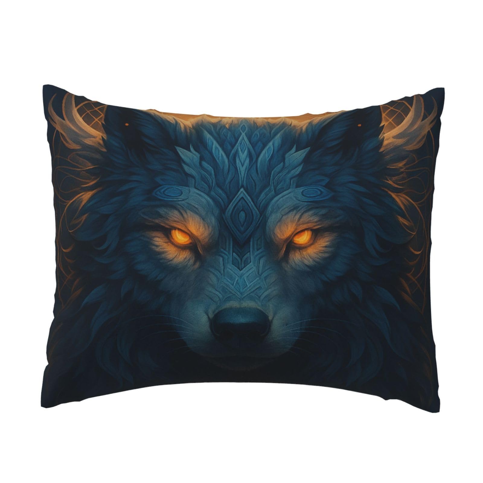 Mystical Wolf with Light Pillowcase Soft Plush with Zipper Decorative Pillowcovers 16x20 in