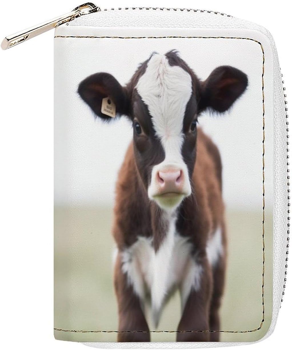 Leather Card Organizer Case Card Wallet Credit Card Holder Cow Printed Zipper Card Cases Holder for Women Men