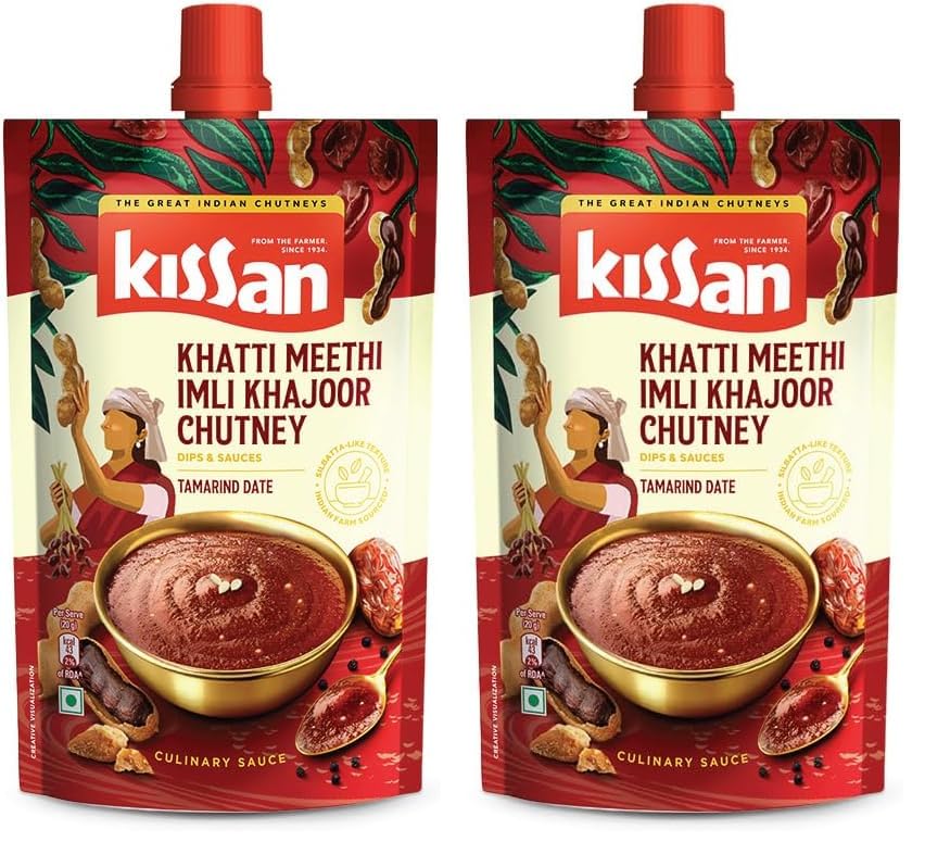 Image of Kissan Khatti Meethi Imli Khajoor Chutney, Tamarind Date Chutney, 200g, For Authentic Indian Taste, With Dates Paste & Tamarind Pulp, Silbatta Like Texture, Free From Artificial Flavors (Pack of 2)