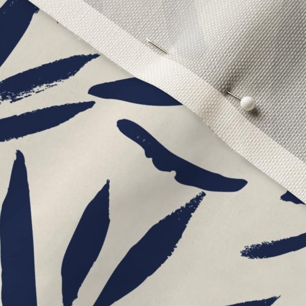Spoonflower Fabric - Brush Leaves Navy Cream Botanical Texture Midnight Blue Printed on Upholstery Velvet Fabric Fat Quarter - Upholstery Home Decor Bottomweight Apparel