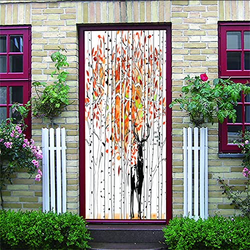 GKLLXC Türaufkleber 95 x 215cm Birken Elch Türfolie 3d Türposter Selbstklebend Tür Aufkleber Wandbilder Pvc Wasserdicht Selbstklebende Wohnzimmer Schlafzimmer Cover
