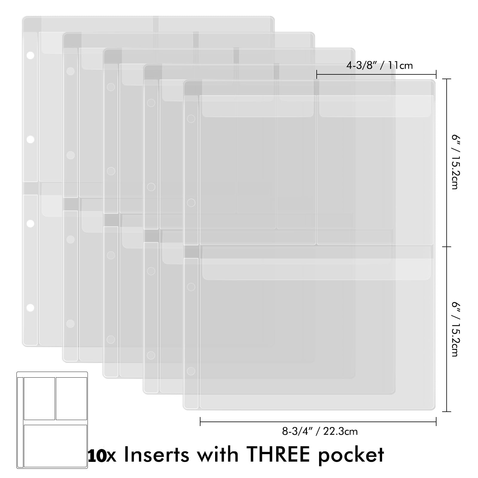 10 Pack A4 Size Plastic Binder Pockets,4 Holes Waterproof PVC Folders Loose Leaf Bag forBudgeting Loose Leaf Bags Planner Insert Pouches Photo,Document - Image 2