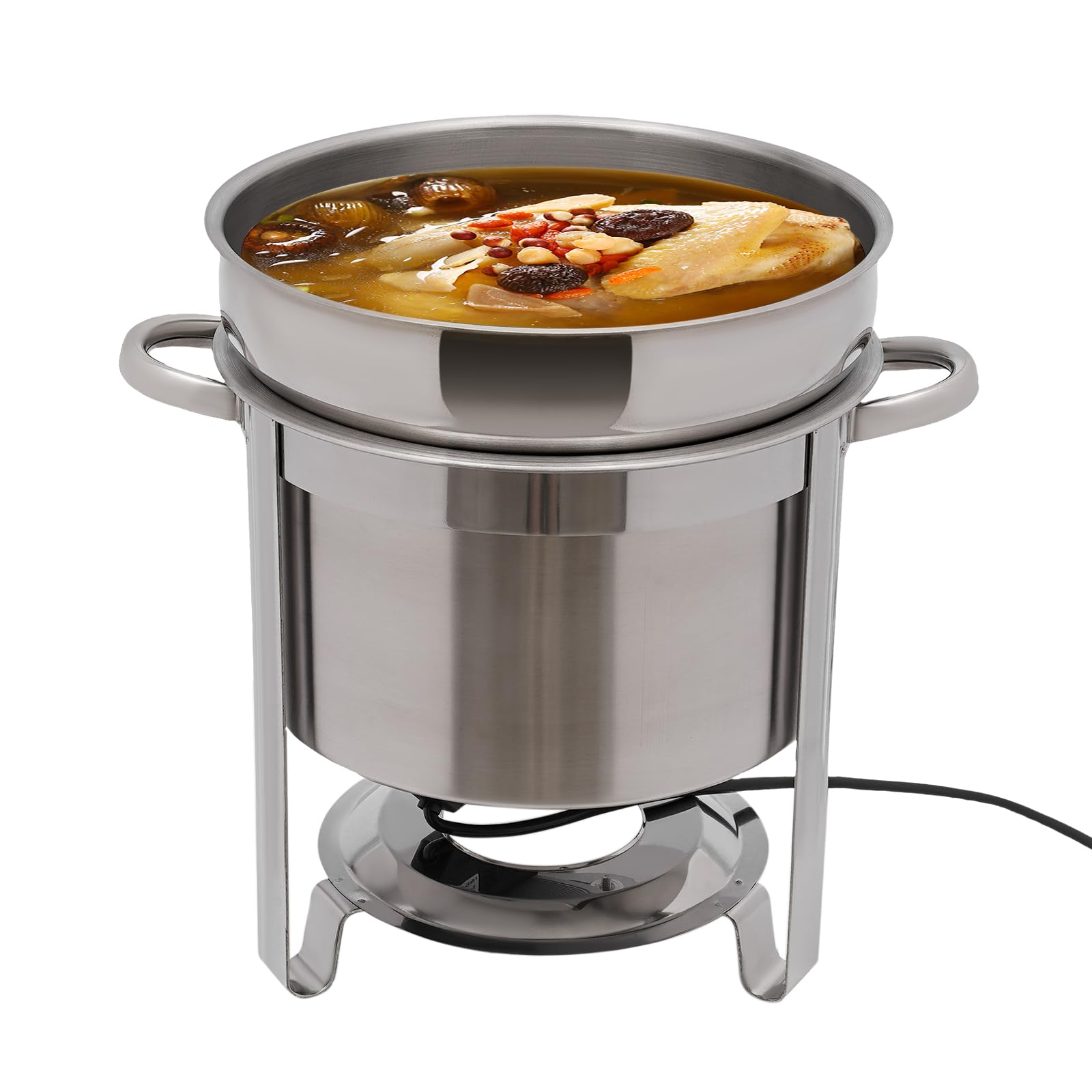 11.6QT Soup Chafer, Stainless Steel Round Soup Warmer with Electric Heating Plate, Large Soup Chafer with Pot Lid and Frame, Commercial Soup Pot Chafing Dish for Catering Parties Events Banquets (11L)