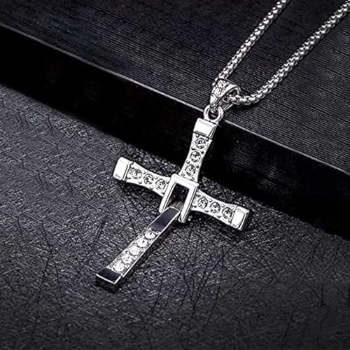 BANY JIMÉNEZ Dominic Toretto Necklace with Small Diamonds Silver, Ozzy Osbourne Cross Necklace, Dom Toretto Cross Necklace, Stainless Silver Cross Chain for Men, Mens Cross Necklaces - Image 8