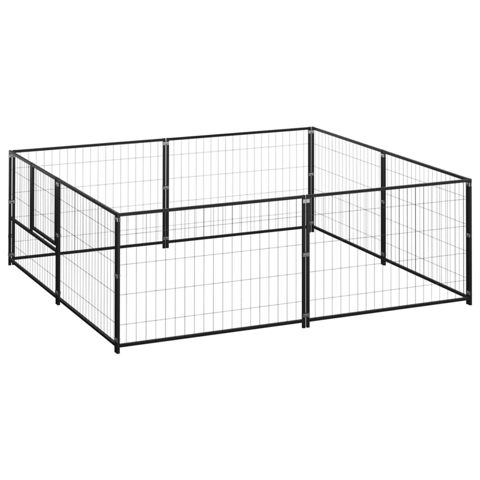 Gecheer Canile da Esterno Grande in Acciaio, Nero 200x200x70 cm - Gabbia per Cani Taglia Grande Con Recinzione 4 m²