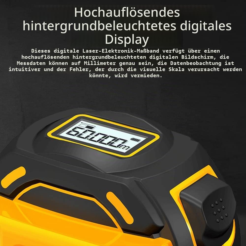 Laser Messgerät Massband, Digitales Laserdistanzmessgerät mit LCD -Display, Lasermessung 196 ft, Maßband 16 ft