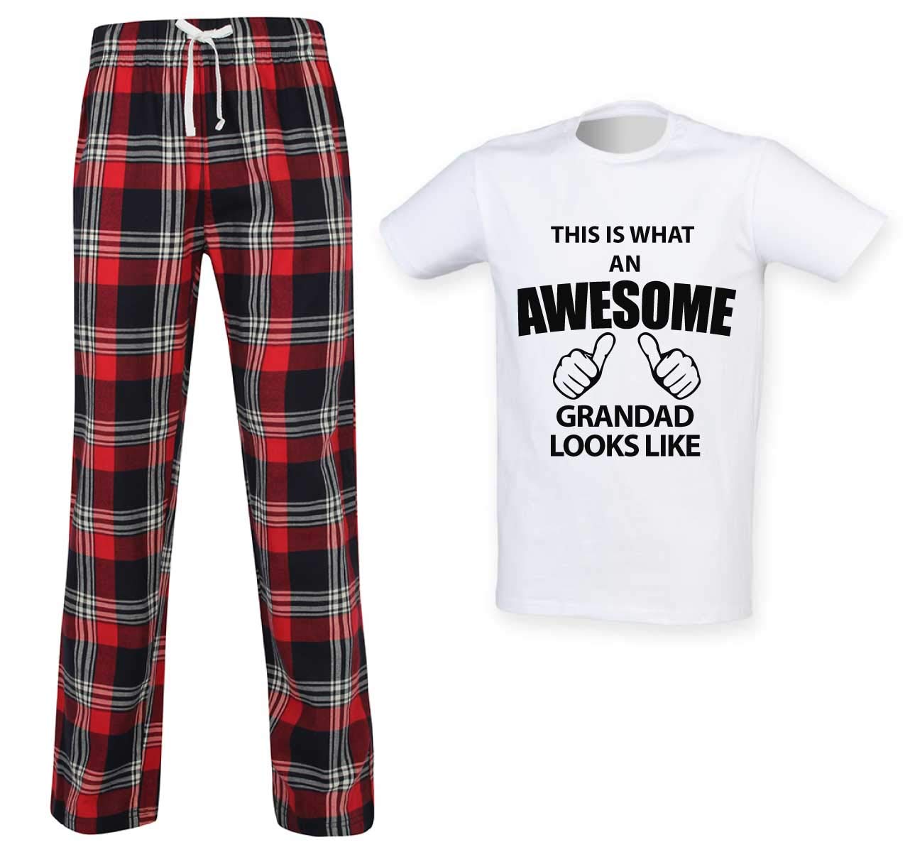 60 Second Makeover Limited This is What an Awesome Grandad Looks Like Tartan Pyjamas PJ's Lounge Pants Lounge Wear Red/Blue