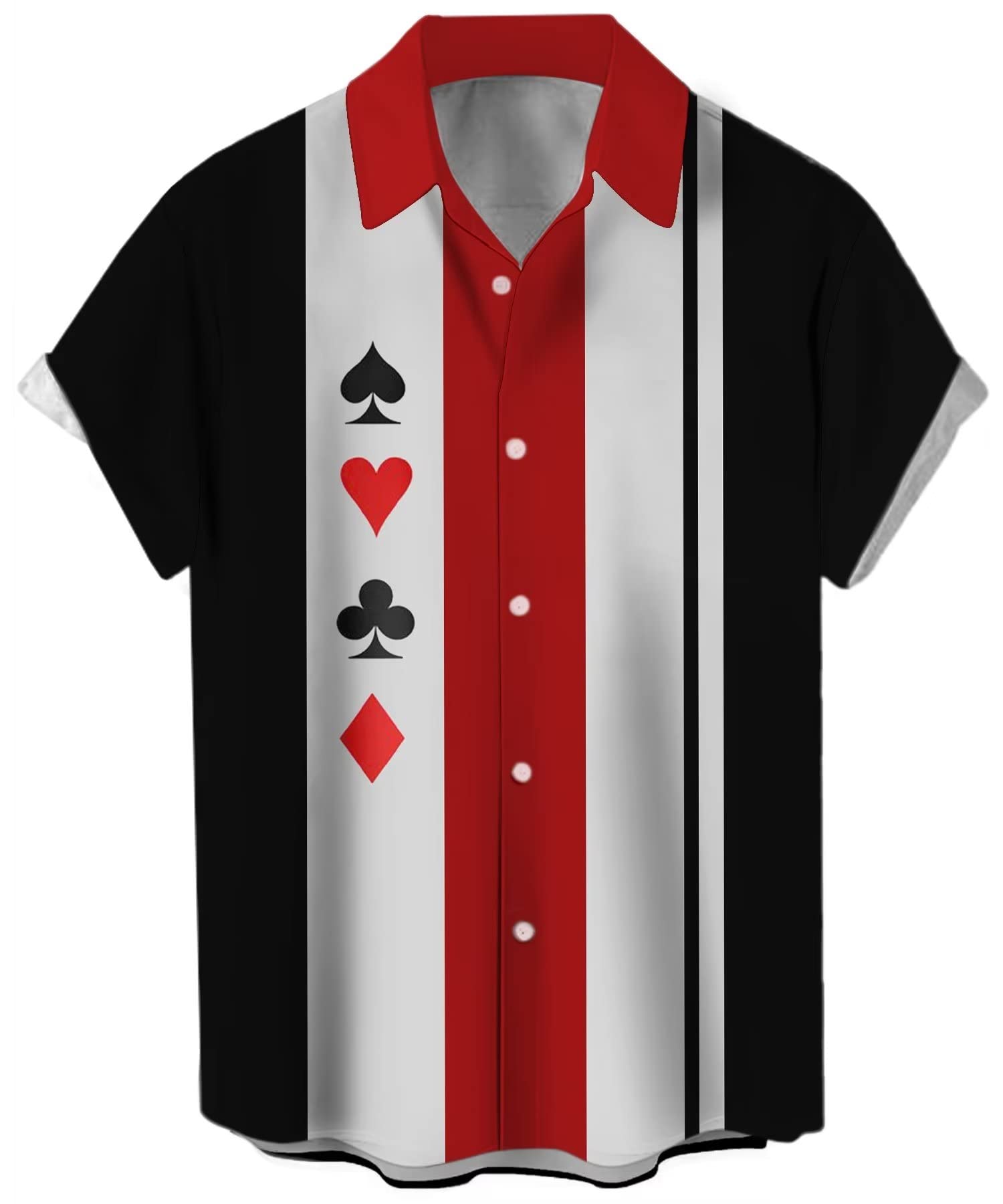 Men's Vintage Poker Bowling Shirt 1950s Retro Short Sleeve Button Down Hawaiian Shirts, Poker, XL