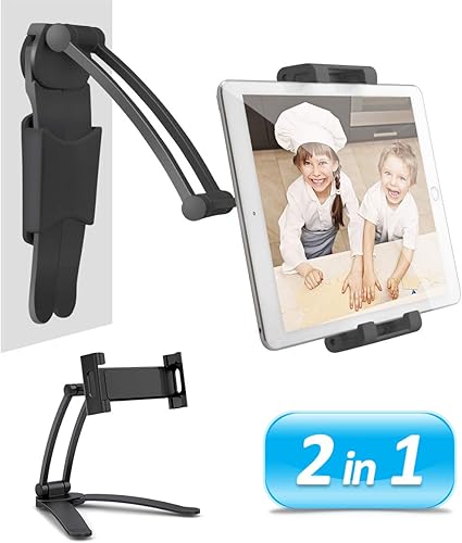 AYADA Soporte para tableta de gabinete de cocina, soporte de escritorio 2 en 1 para iPad 12.9 aleación de aluminio de metal ajustable multiángulo