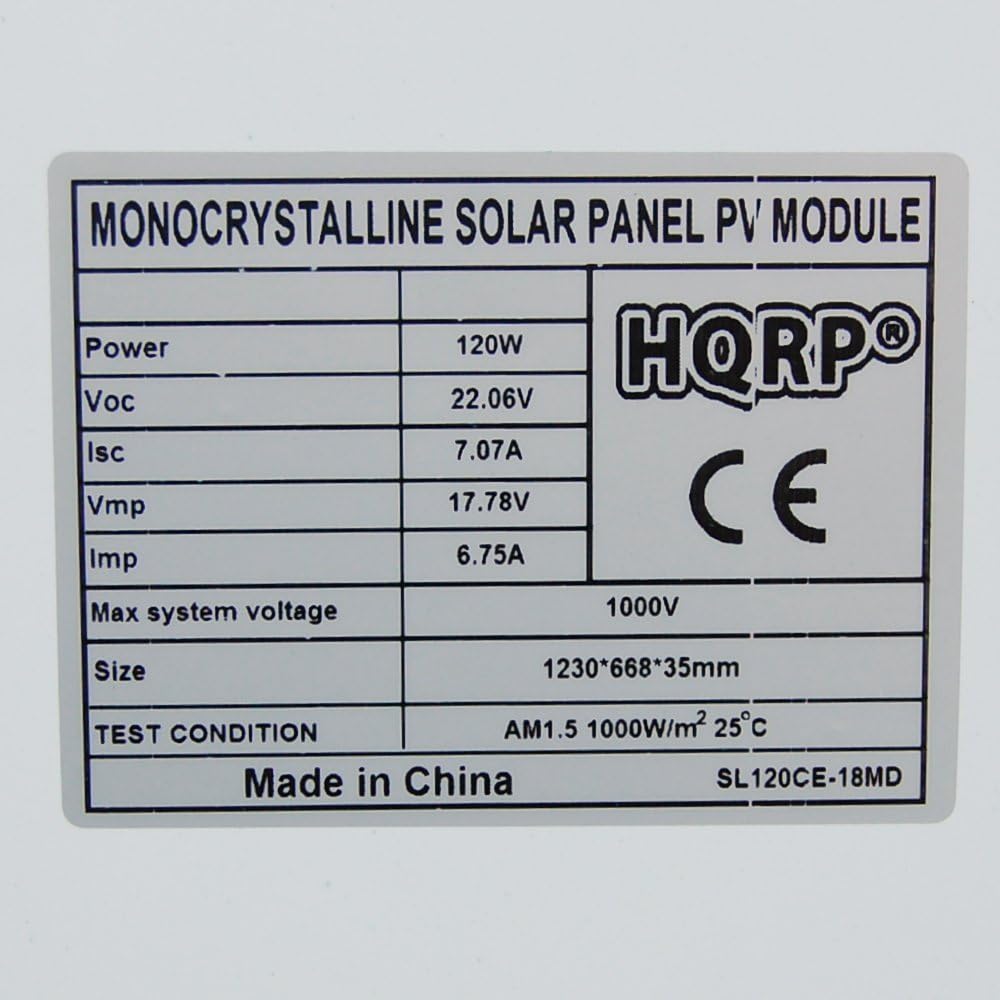 HQRP 120W Solar Panel w/Solid Aluminium Frame 120 Watt Power 12V Mono-crystalline Photovoltaic PV Module