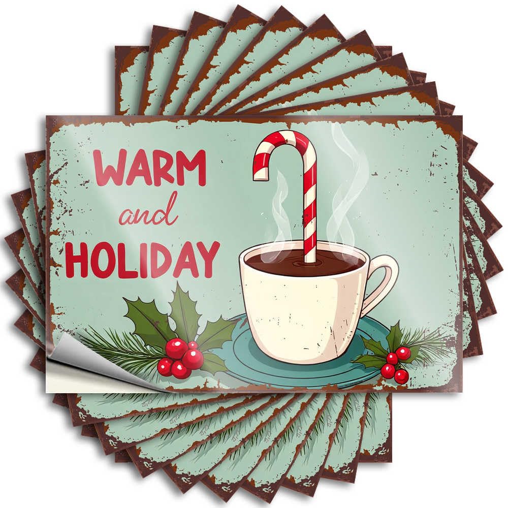 Autumn, Stickers Window Steaming Hot Cocoa with Candy Cane: A Cozy Holiday Treat | Fishing Tiki Bar Decor(8X12CM)