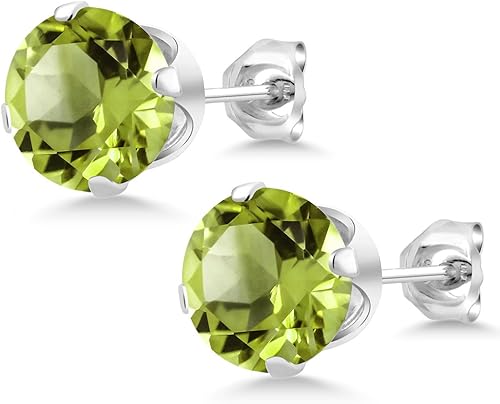 Miniatura 4 de Aretes de plata de ley con piedras preciosa de peridoto verde de 1 quilates y 14 para mujer