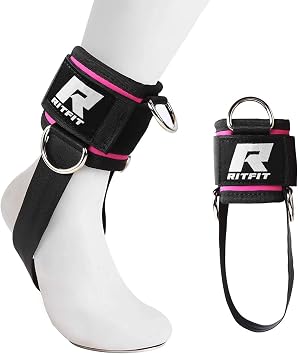 RitFit Kickback Ankle Straps Padded Ankle Strap for Cable Machine,Strong Hook and Loop,Reinforced 3 D-Ring, Adjustable Comfort fit Neoprene - Premium Ankle Cuffs to Enhance Abs, Glute & Leg Workouts | Padded Neoprene, Extra Under-Foot Strap, Hook & Loop, Glute Kickbacks Leg Extensions Curls, Adjustable Fit