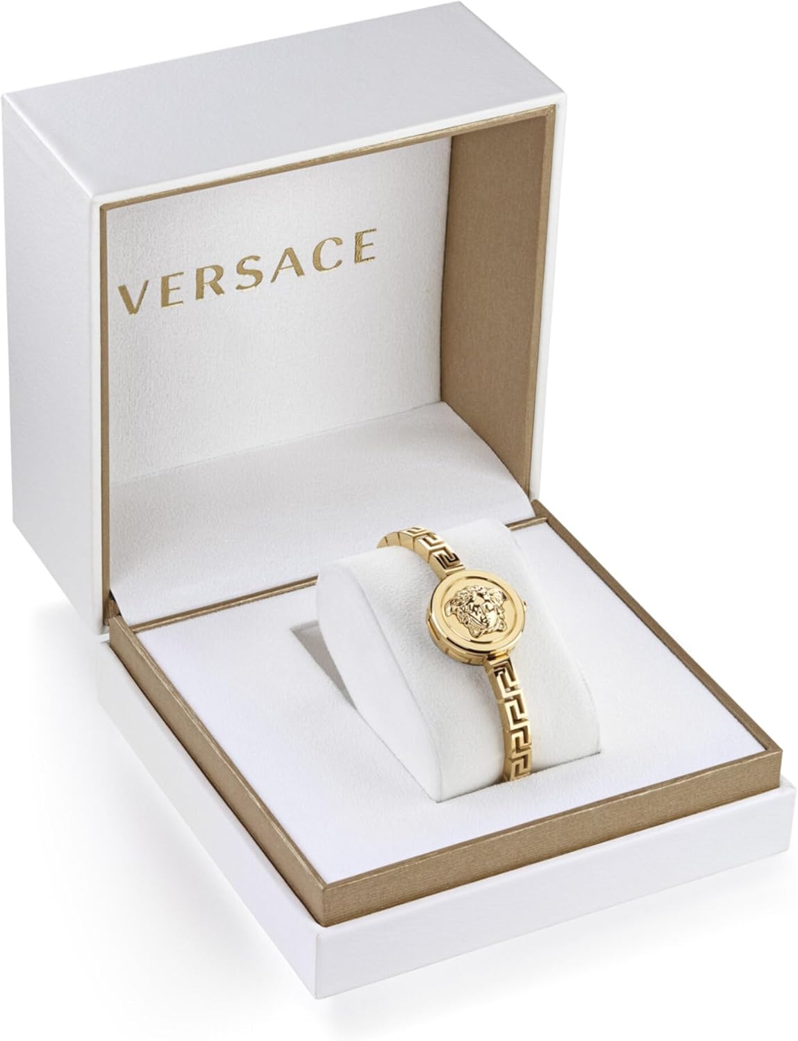 Versace Medusa Secret Collection Luxury Womens Watch Timepieces with a Gold Bracelet and Case Featuring a Black Dial