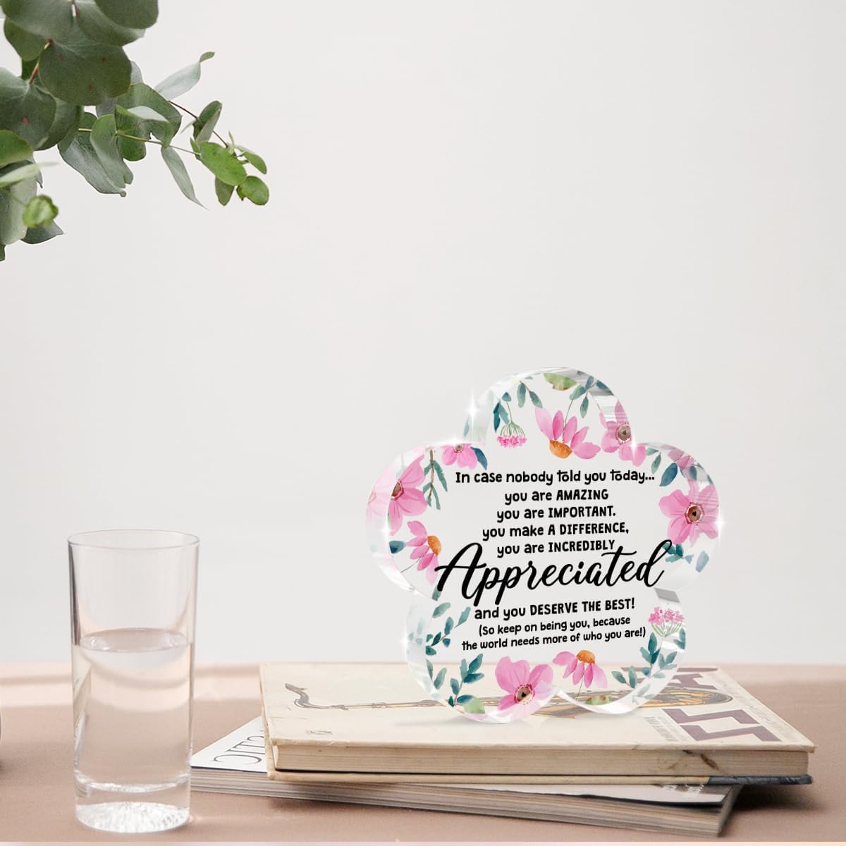 Appreciation Gifts for Women, Graduation Gifts, Affirmations Flower Shape Acrylic Sign, New Job Gift for Women Coworker Men Clear Desk Sign Decor, Thank You Gift for Nurse Teacher Boss Friend - Image 4