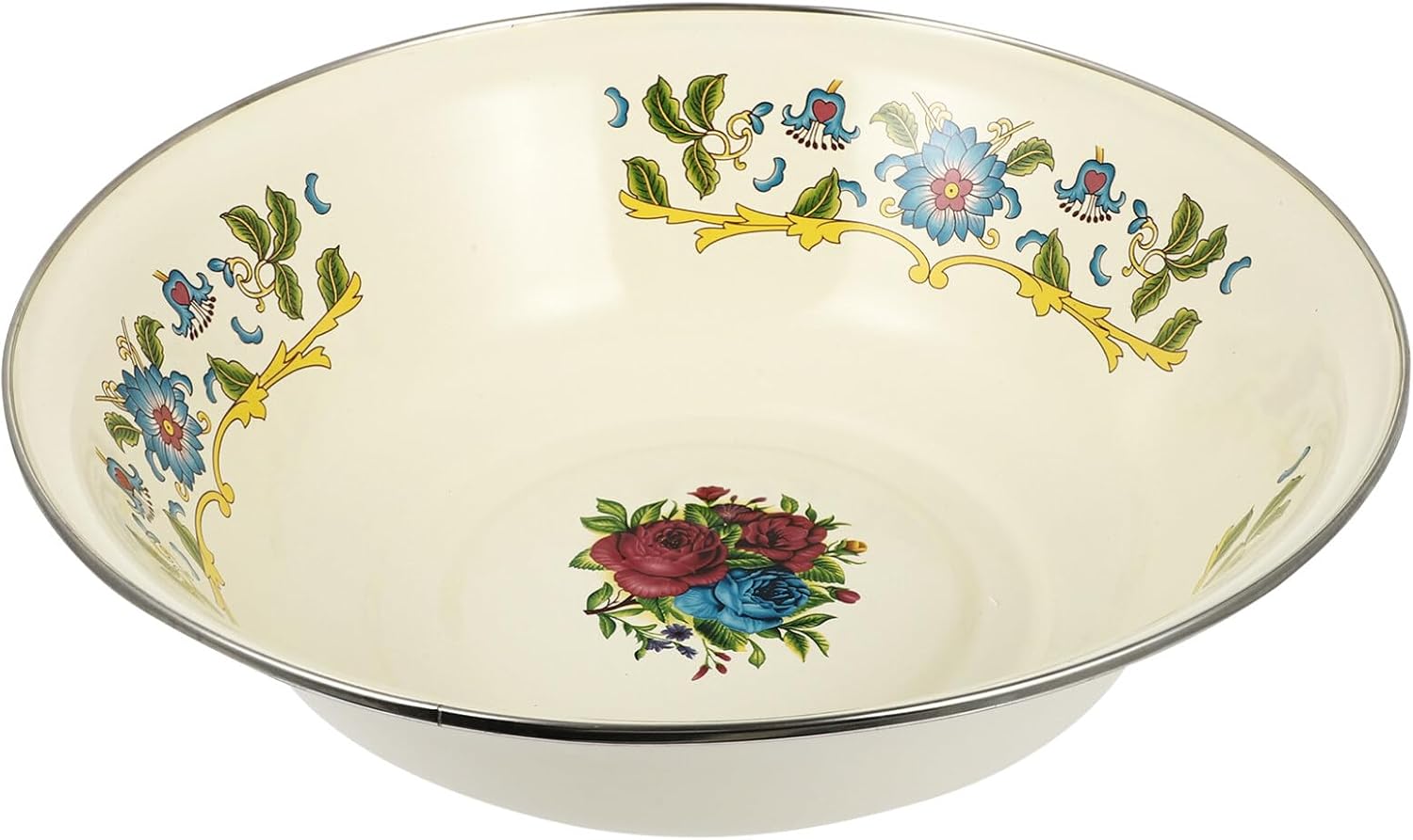 Kichvoe Enamel Mixing Bowl Vintage Enamel Basin Vintage Washing Basin Kitchen Bowl Soup Basin Egg Beating Bowl Plate Dish for Noodles Salad Fruit Ramen Kitchen