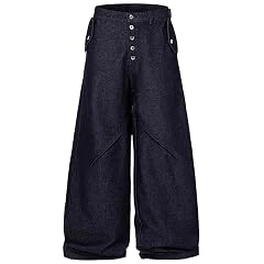 Mens Vintage Baggy Jeans Loose Fit Wide Leg Denim Pants Full Length Trousers with Slight Stretch and Button