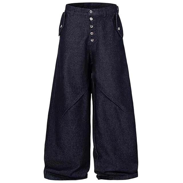 Mens Vintage Baggy Jeans Loose Fit Wide Leg Denim Pants Full Length Trousers with Slight Stretch and Button