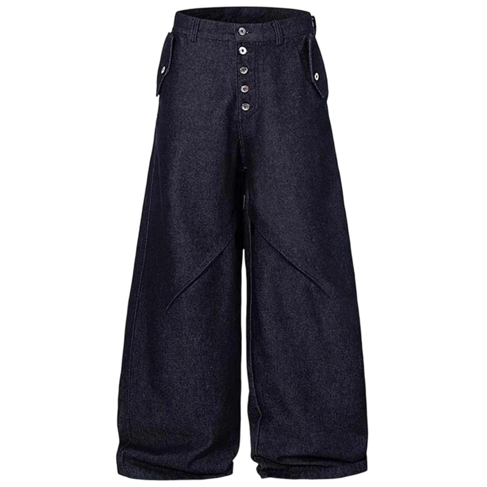 Mens Vintage Baggy Jeans Loose Fit Wide Leg Denim Pants Full Length Trousers with Slight Stretch and Button