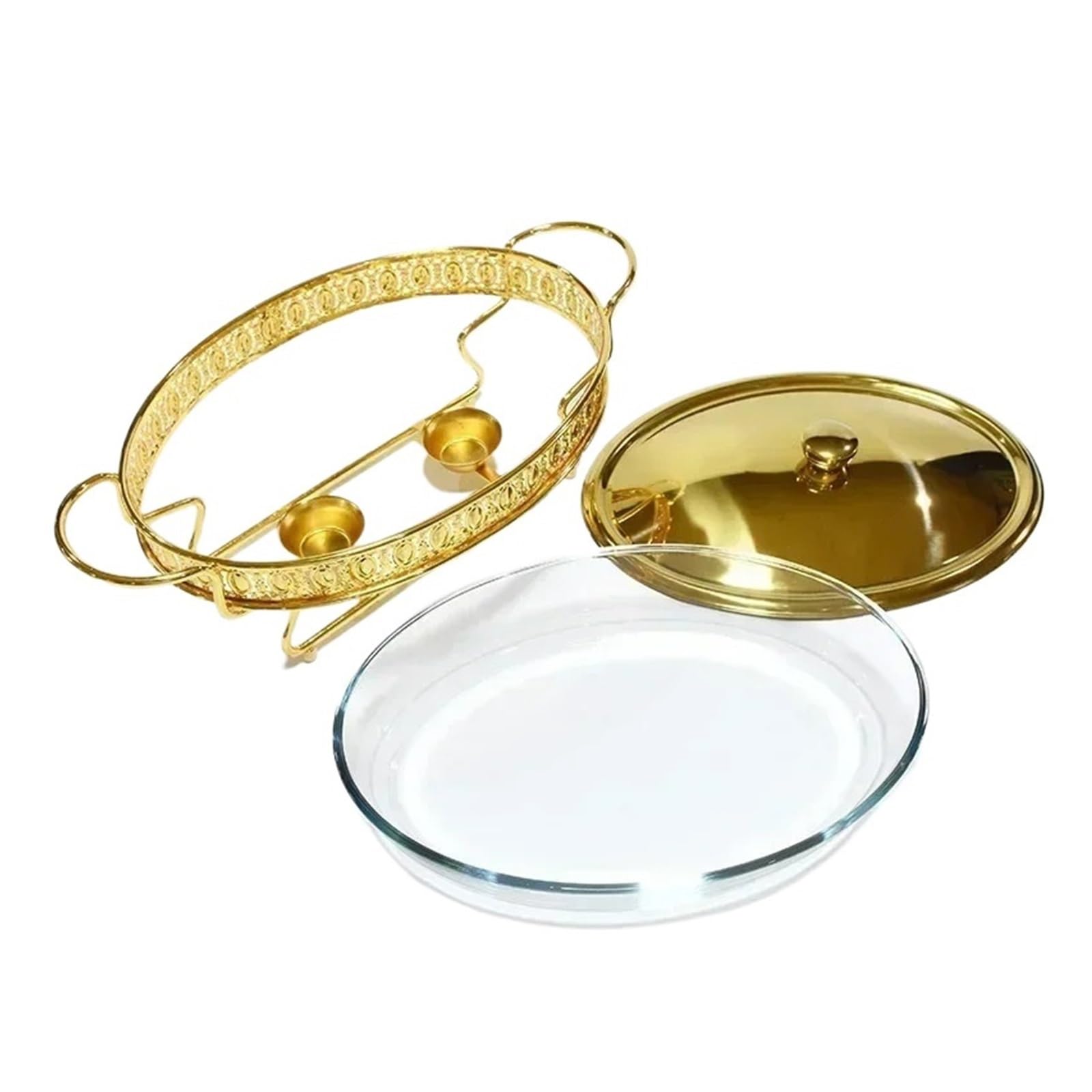 Plato de frotamiento ovalado dorado de lujo, buffet de bodas en el hotel que sirve olla caliente(3L)