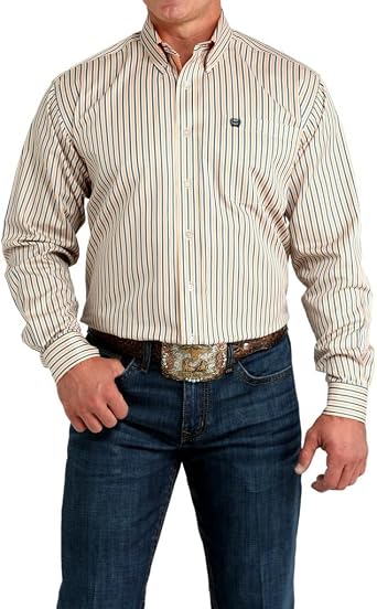 Cinch Mens Copper Tan Stripe Stretch Shirt