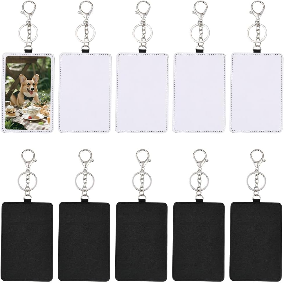 12Pcs Sublimation Card Holder Blank Leather ID Badge Holder DIY Heat Transfer Transportation Printable Card Case with Keychain for Work Business Travel Bag Charms Office Supplies Women Men
